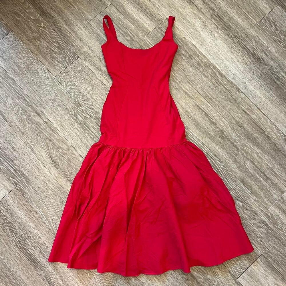 Amore scarlet dropped waist midi